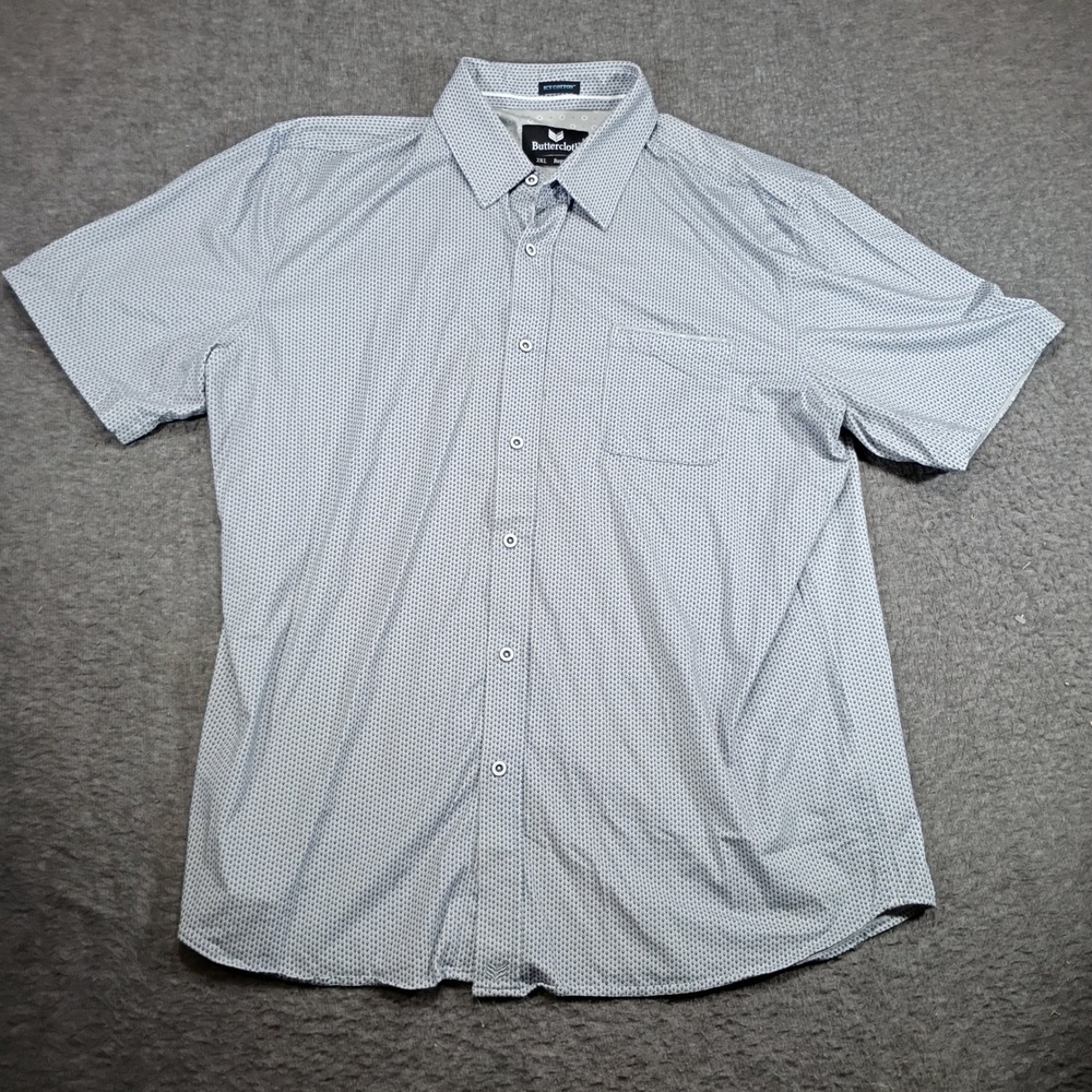 Buttercloth Icy Cotton Shirt Mens 2XL Blue Geometric Short Sleeve Regular Fit